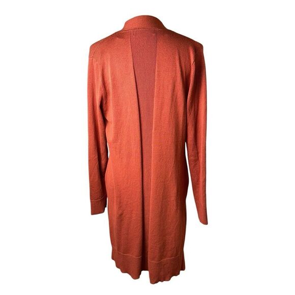 Alexandra + Oak Pumpkin Spice Orange Long Open Front Cardigan Pockets Sz Medium - Picture 3 of 7